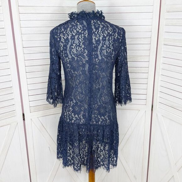 Missguided Sheer Lace Topper Tunic Dress Navy Blue Size 4 Whimsigoth Boho Goth - Picture 4 of 13